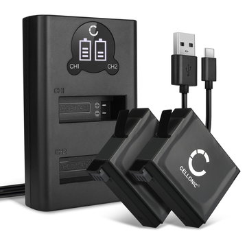 2x Kamera Akku für GoPro Hero 4 Hero 4 Black Hero 4 Plus Hero 4 Silver - AHDBT-401 335-06532-000 Ersatzakku 1160mAh + Dual Ladegerät Ladekabel, Batterie