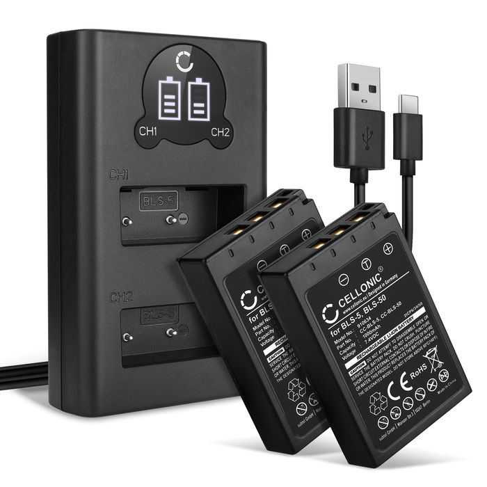 2x Olympus Pen E-PL7 Akku + Dual Ladegerät 1000mAh Ersatzakku Batterie von CELLONIC