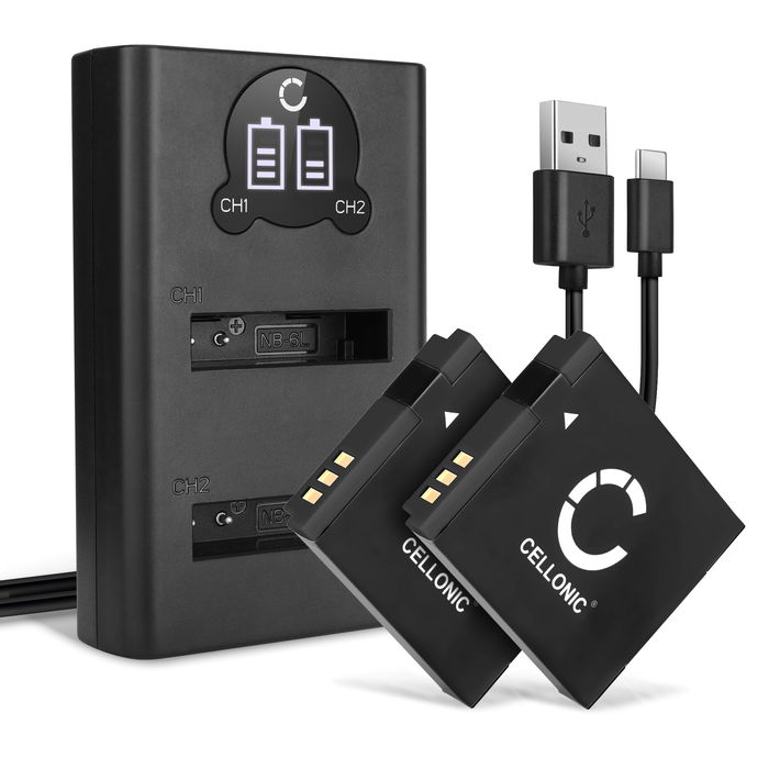 2x CELLONIC Camera Battery for Canon PowerShot SX530 HS SX540 SX510 SX500 IS SX170 S120 D30 Digital IXUS 105 Replacement NB-6L NB-6LH Battery 1000mAh Backup + Dual Charger CB-2LY