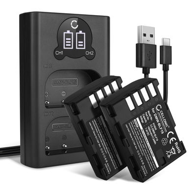 2x Kamera Akku für Panasonic DC-GH5 DC-GH5s DMC-GH4 GH4 GH4r GH4h GH3 DMC-GH3h GH3a G9 - DMW-BLF19 DMW-BLF19E DMW-BLF19PP Ersatzakku 1600mAh + Dual Ladegerät DMW-BTC10 Ladekabel, Batterie