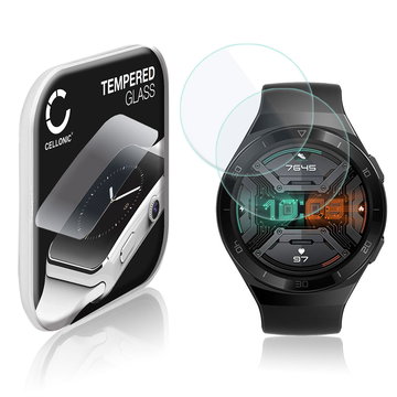 2x CELLONIC Display Schutzglas kompatibel mit Huawei Watch GT2e Smartwatch / Fitness Tracker - 2.5D 9H 0,33mm Full Glue - Smartwatchglas Schutzfolie Transparent Displayschutz Glas Folie Screen Protector Glass
