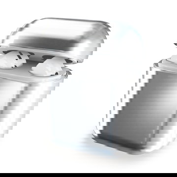 subtel Case Cover for AirPods 1, AirPods 2 Cases - Shockproof Protective Plastic Hard Shell Charging Case Skin w/ Sync Button & LED Cutout - Silver / Chrome