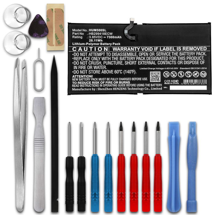 subtel Replacement Tablet Battery for Huawei MediaPad M5 10.8 / M5 Pro 10.8 + 17-Tool Tablet Repair Kit - HB299418ECW 7300mAh
