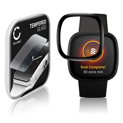 CELLONIC Display Schutzglas kompatibel mit FitBit Versa 3 / Sense Smartwatch / Fitness Tracker - 3D Full Cover 9H 0,30mm Full Glue - Smartwatchglas Schutzfolie schwarz Displayschutz Glas Folie Screen Protector Glass