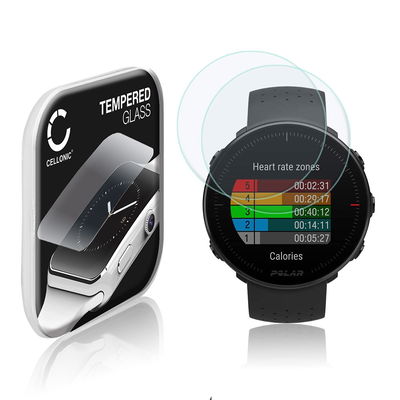 2x CELLONIC Display Schutzglas kompatibel mit Polar Vantage M Smartwatch / Fitness Tracker - 2.5D 9H 0,33mm Full Glue - Smartwatchglas Schutzfolie schwarz Displayschutz Glas Folie Screen Protector Glass