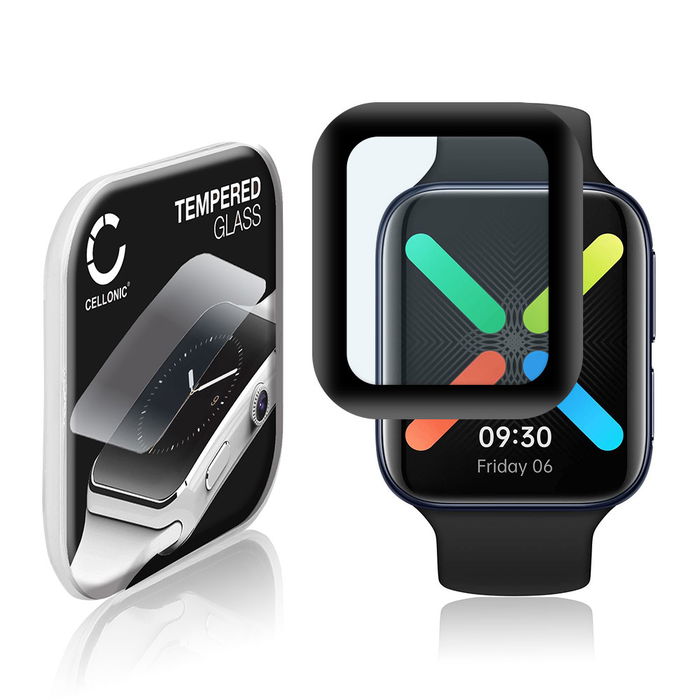 CELLONIC Display Schutzglas kompatibel mit Oppo Watch - 41mm Smartwatch / Fitness Tracker - 3D Full Cover 9H 0,33mm Full Glue - Smartwatchglas Schutzfolie schwarz Displayschutz Glas Folie Screen Protector Glass