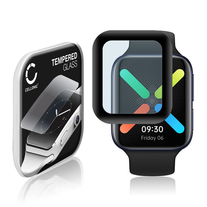 CELLONIC Display Schutzglas kompatibel mit Oppo Watch - 46mm Smartwatch / Fitness Tracker - 3D Full Cover 9H 0,33mm Full Glue - Smartwatchglas Schutzfolie schwarz Displayschutz Glas Folie Screen Protector Glass