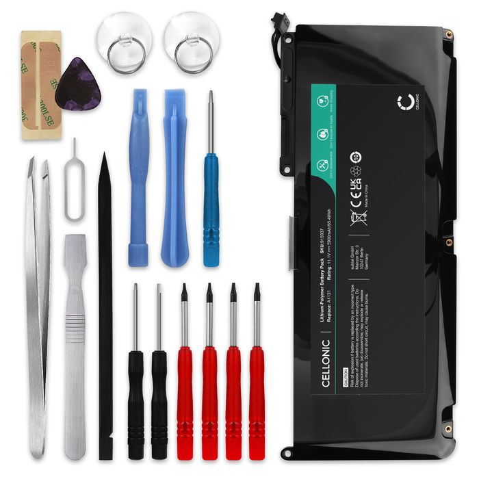 Battery for MacBook 13 - A1342 Late 2009 / Mid 2010, A1331 10.95V 5300mAh + Tool-kit from CELLONIC
