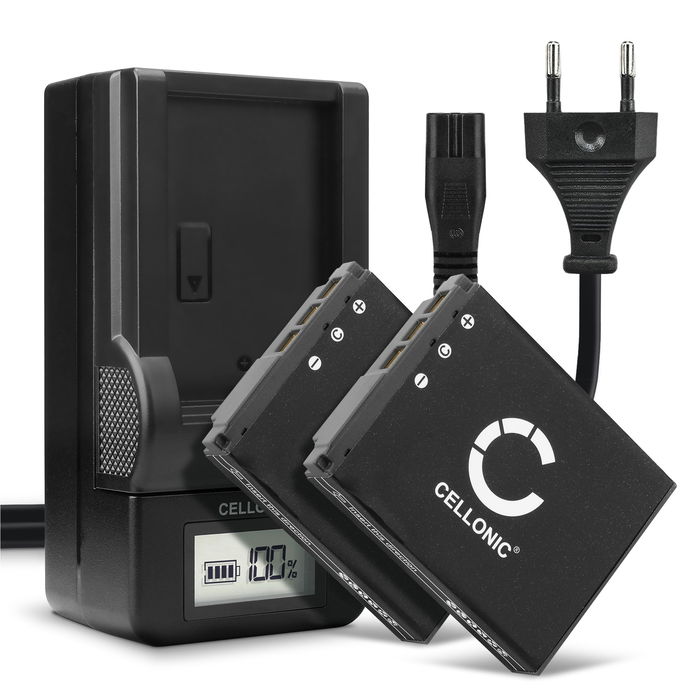 2x Ersatz Akku NP-FR1 + Ladegerät für Sony DSC-F88 DSC-G1 DSC-P100 DSC-P120 DSC-P150 DSC-P200 DSC-T30 DSC-T50 DSC-V3 Kamera - 1000mAh Ersatzakku Batterie, Ladekabel, Akkuladegerät