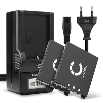 2x Ersatz Akku NP-60 + Ladegerät BC-60L für Casio Exilim EX-S10, -S12, EX-Z80, -Z85, EX-Z90, EX-FS10, EX-Z19, EX-Z20 Kamera - 720mAh Ersatzakku Batterie, Ladekabel, Akkuladegerät