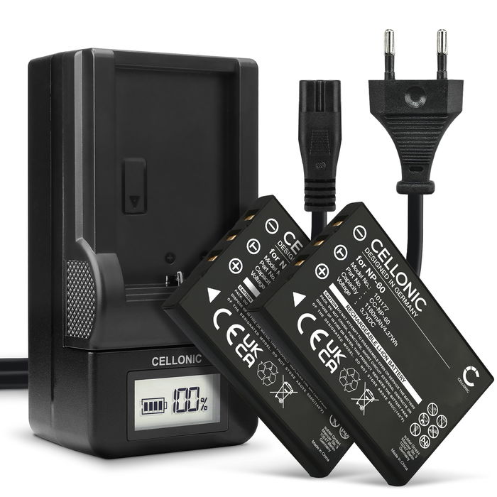 2x Battery for Samsung Digimax V700, Digimax V800, Samsung SLB-1137, Samsung SLB-1037 1180mAh + Charger from CELLONIC