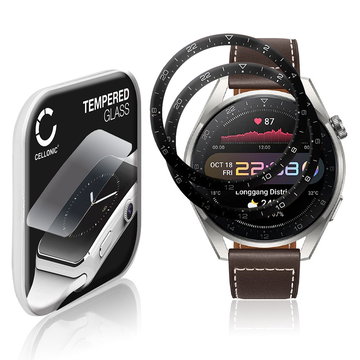 2x CELLONIC Display Schutzglas kompatibel mit Huawei Watch 3 Pro Smartwatch / Fitness Tracker - 3D Full Cover 9H 0,33mm Full Glue - Smartwatchglas Schutzfolie Transparent Displayschutz Glas Folie Screen Protector Glass