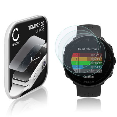 3x CELLONIC Display Schutzglas kompatibel mit Polar Vantage M Smartwatch / Fitness Tracker - 2.5D 9H 0,33mm Full Glue - Smartwatchglas Schutzfolie schwarz Displayschutz Glas Folie Screen Protector Glass