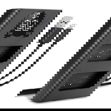 USB-Doppelladegerät (BCN-1) für Olympus OM-D E-M1 OM-D E-M5 Mark II Pen E-P5 Pen-F + 1m + USB Kabel von CELLONIC