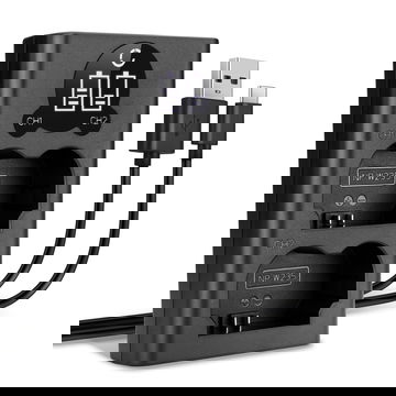 USB-Doppelladegerät (NP-W235) für FujiFilm X-T4 / GFX 50S II / GFX100S / X-H2S + 1m + USB Kabel von CELLONIC