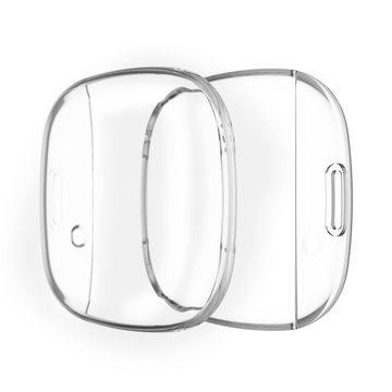 subtel 2 in 1 Schutzhülle für FitBit Versa 3 / Sense Bumper Case + Display Schutzglas, 360° Vollschutz f. Gehäuse u. Touch Bildschirm, Hülle Displayschutz Protector, Transparent