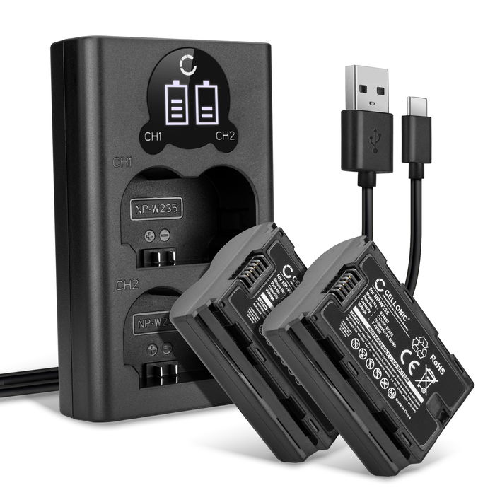 2x Camera Battery + Dual Charger for FujiFilm X-H2 Replacement NP W235 Battery 2000mAh
