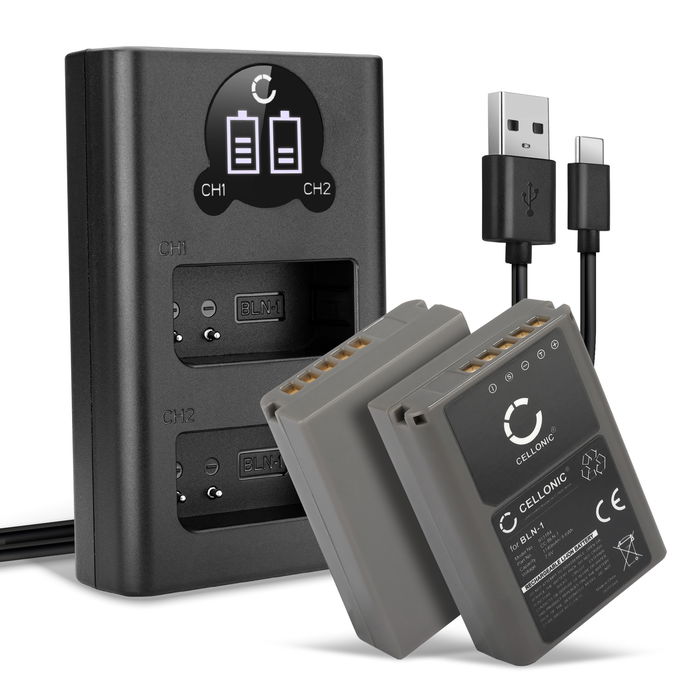 2x CELLONIC Camera Battery for Olympus OM-D E-M1 OM-D E-M5 Mark II Pen E-P5 Pen-F Replacement BLN-1 Battery 1140mAh Backup + Dual Charger BCN-1