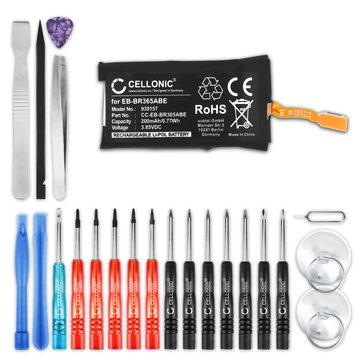 EB-BR365ABE Ersatz Akku für Samsung Gear Fit 2 Pro (SM-R365) Smartwatch Ersatzakku + Werkzeug-Set - 200mAh Fitnessuhr Austauschakku, Batterie