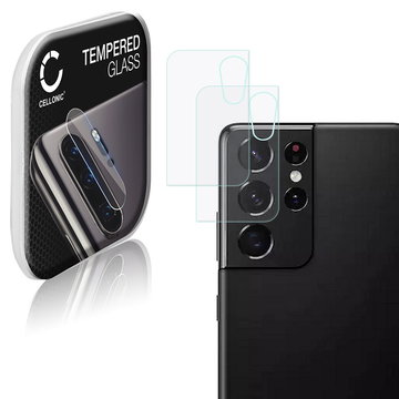 2x CELLONIC Camera Lens Protector for Samsung Galaxy S21 Ultra (SM-G998) Phone / Smartphone - Camera lens protective cover 0,33mm Full Glue Crystal Clear 9H Tempered Glass Anti-Scratch Camera Cover