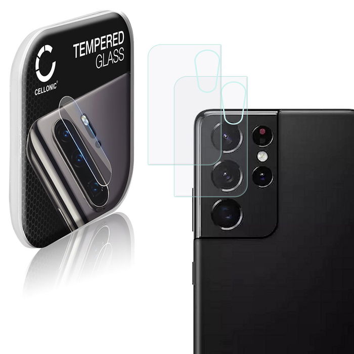 2x CELLONIC Kamera Schutzglas kompatibel mit Samsung Galaxy S21 Ultra (SM-G998) Handy Kameraschutz - 9H Kameraglas 0,33mm Full Glue Kameraabdeckung Transparent - Schutzfolie Glas Folie, Camera Protector Glass