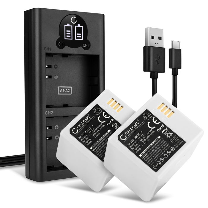 2x Kamera Akku für Arlo Pro 2, Arlo Pro 1 - Arlo A-1, A-1B Ersatzakku 2000mAh + Dual Ladegerät Ladekabel, Batterie