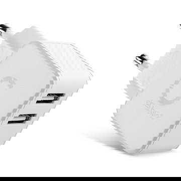 2 Port USB Charger 5V 3.4A 17W Fast Smart Charging Mains Wall Double USB Adapter Outlet Socket 100V-240V for Mobile Phone, Tablet, Speakers, Powerbank - White