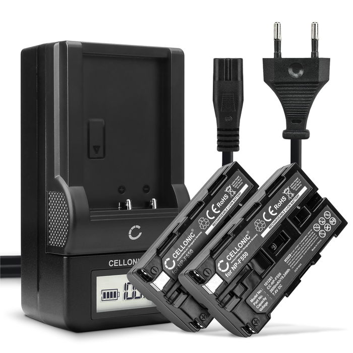 2x Sony NP-F550 Akku, 2600mAh Kamera Ersatzakku + Ladegerät, Batterie