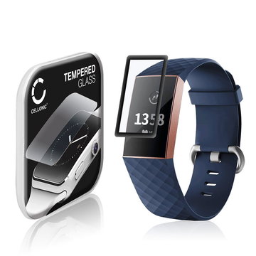 CELLONIC Screen Protector for FitBit Charge 3 Fitness Tracker Smart Watch Face Protector - 3D Full Cover 0,33mm Full Glue 9H Tempered Glass Display Cover Black