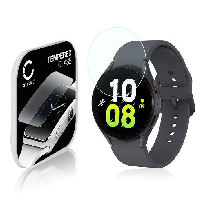 CELLONIC Screen Protector for Samsung Galaxy Watch 5 - 44mm Fitness Tracker Smart Watch Face Protector - 2.5D 0,30mm Full Glue 9H Tempered Glass Display Cover Crystal Clear