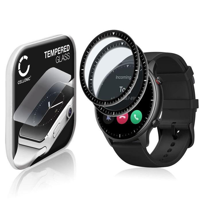 2x Displayschutzglas Amazfit GTR 2 (3D Full Cover, 9H, 0,33mm, Full Glue) Displayschutz Tempered Glass