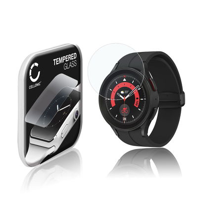 CELLONIC Display Schutzglas kompatibel mit Samsung Galaxy Watch 5 Pro Smartwatch / Fitness Tracker - 2.5D 9H 0,30mm Full Glue - Smartwatchglas Schutzfolie Transparent Displayschutz Glas Folie Screen Protector Glass