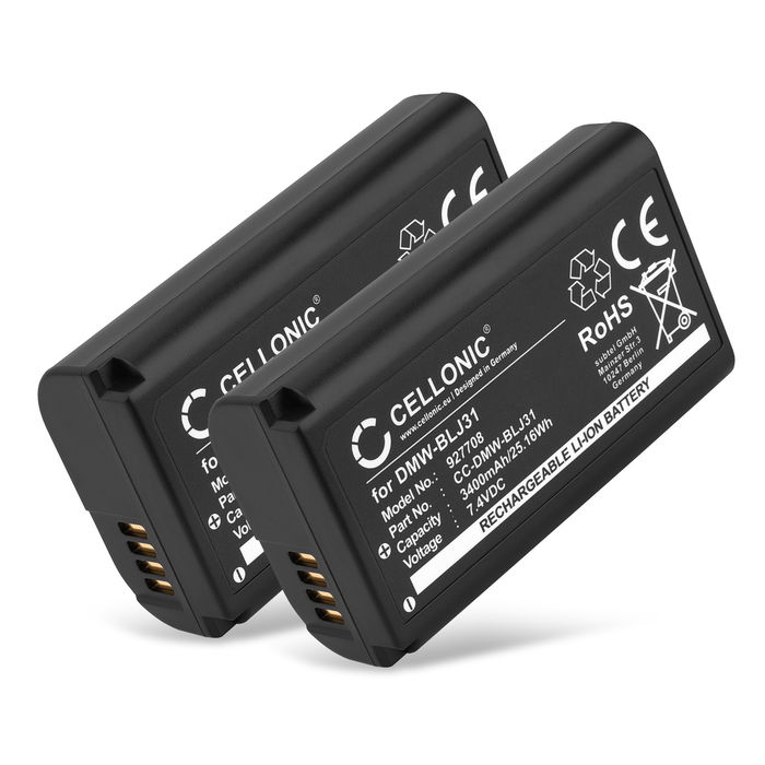 2x Akku für Panasonic Lumix DC-S1 Lumix DC-S1H Lumix DC-S1R Lumix S1 Lumix S1H Lumix S1R DMW-BLJ31 (3400mAh, 7.4V) von CELLONIC