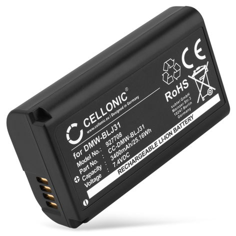 Akku für Panasonic Lumix DC-S1 Lumix DC-S1H Lumix DC-S1R Lumix S1 Lumix S1H Lumix S1R DMW-BLJ31 (3400mAh, 7.4V) von CELLONIC