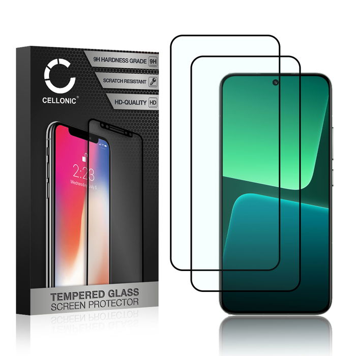 2x CELLONIC Display Schutzglas kompatibel mit Xiaomi 13 Handyglas - 3D Case-friendly 9H 0,33mm Full Glue schwarz - Handy Schutzfolie Displayschutz Glas Folie, Screen Protector Glass