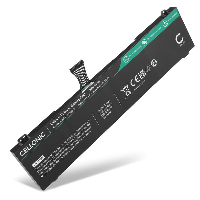 Akku für Schenker XMG Fusion 15 XFU15L19, 3ICP7/63/69-2, GKIDT-00-13-3S2P-0 Laptop - 8000mAh 11.4V 