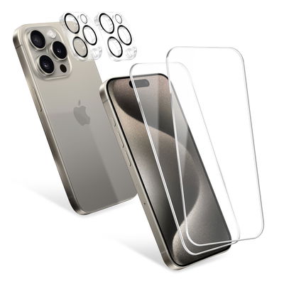 2x iPhone 15 Pro Max Schutzfolie & 2x Kameraschutz von CELLONIC – 6.7" Displayschutzfolie 0,33mm, Ultradünnes 9H Hartglas, Displayschutz & Kamera Panzerglas