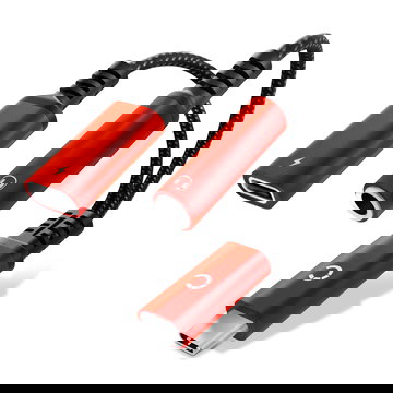 2-in-1 Kopfhörer-Adapter USB-C Klinke, 3,5 mm Aux-Splitter Audio und Ladeanschluss mit 60 W PD für iPhone, Samsung, Handy, Headset, Kopfhörer - Rot