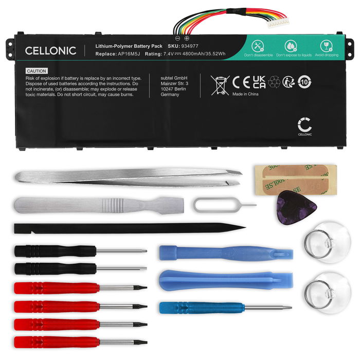 Acer Aspire 3 A315-55G Akku + Werkzeug-Set 4800mAh Ersatzakku Batterie von Cellonic