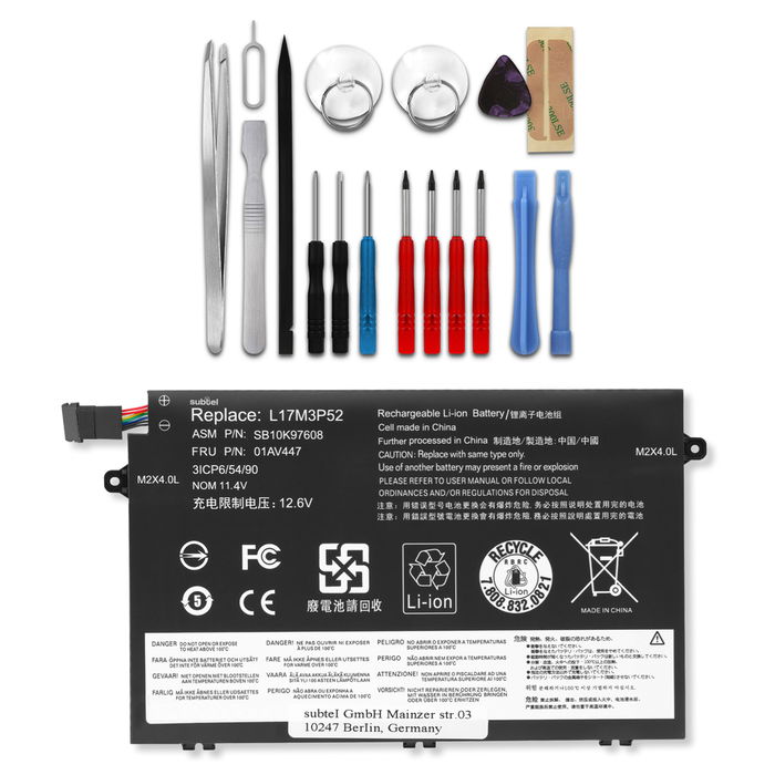 Lenovo ThinkPad E490 Akku + Werkzeug-Set 4100mAh Ersatzakku Batterie von subtel