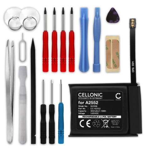Akku für Apple Watch 7 - 45mm 300mAh + Werkzeug-Set 17tlg von CELLONIC