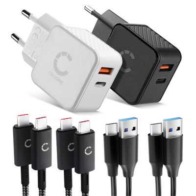 CELLONIC Travel Kit &ndash; 6-in-1 2x Dual 20W PD USB Fast Charger & 4x USB Cable Charging Set