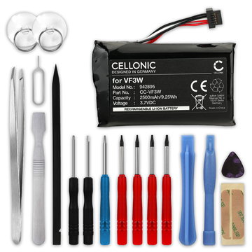 Battery for TomTom Rider 550, 500, 450, 420, 410, 400, 42, 40, VF3W (2500mAh, 3.7v) + Tool-kit 17pcs by CELLONIC