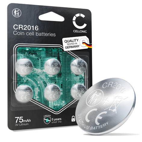 6x CR2016 Button Cell 3V 90mAh from CELLONIC