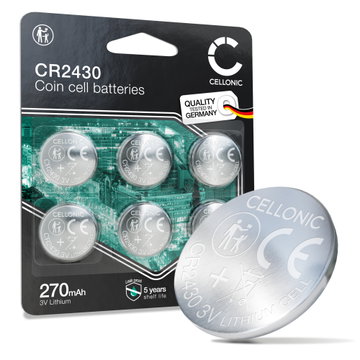 CELLONIC CR2430 Knopfzellen-Batterien (Lithium, 270mAh, 3V) für Autoschlüssel Medizinische Geräte Uhren – x6-Pack