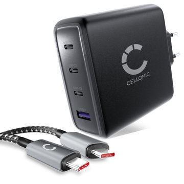 Lenovo ThinkPad E480 Cellonic 140W GaN Schnellladegerät – 4-Port USB Netzteil (3x USB-C, 1x USB-A) mit Power Delivery, kompatibel mit MacBook, iPad, i